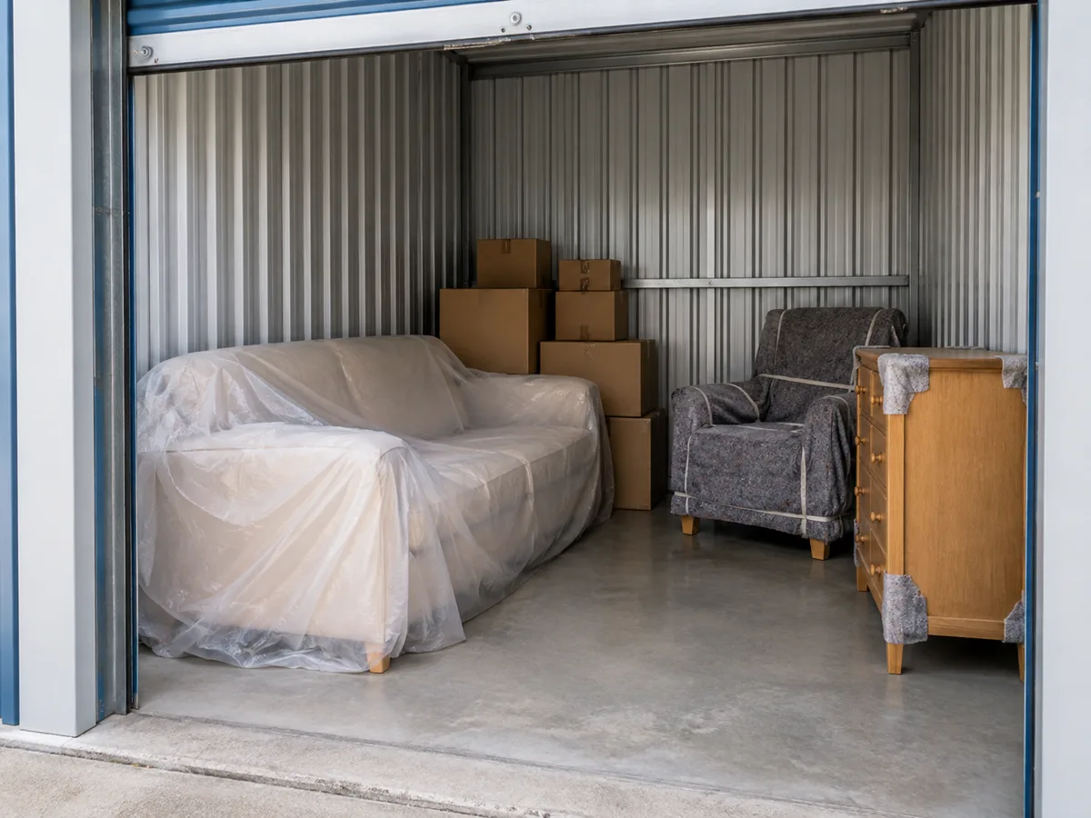Furniture carefully covered in storage